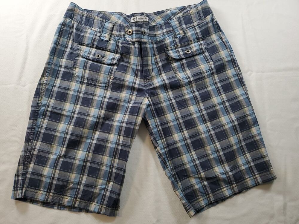 Columbia Sportswear Company Mens Blue/Green Plaid Shorts Sz14